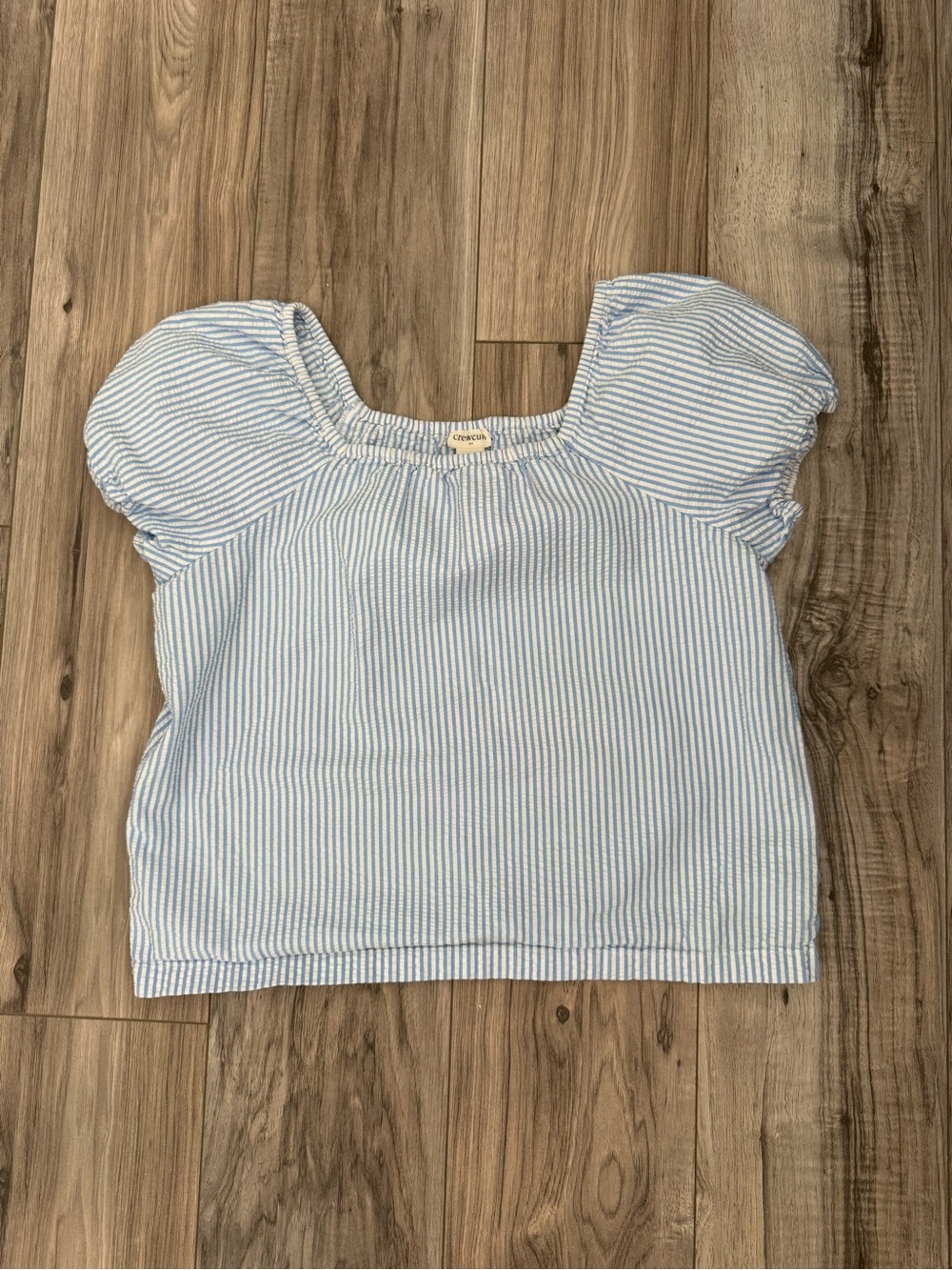 Crewcuts Light Blue & White Striped Puff Sleeve Crop Top